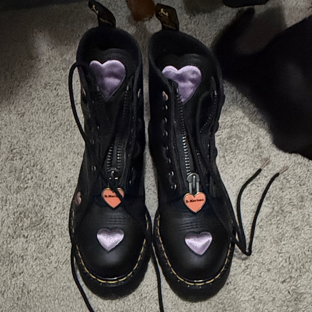 Dr. Martens Black Boots with Lavender Hearts